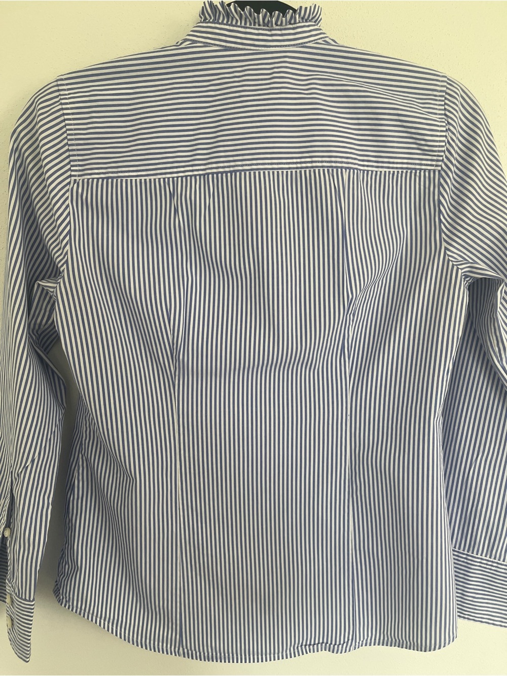 J. Crew women rufflecneck button up blue and white striped cotton. Size XS - Picture 6 of 6